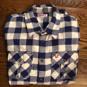 TRUE RELIGION Fleece Long Sleeve Navy White Plaid Western Button Down Shirt XL